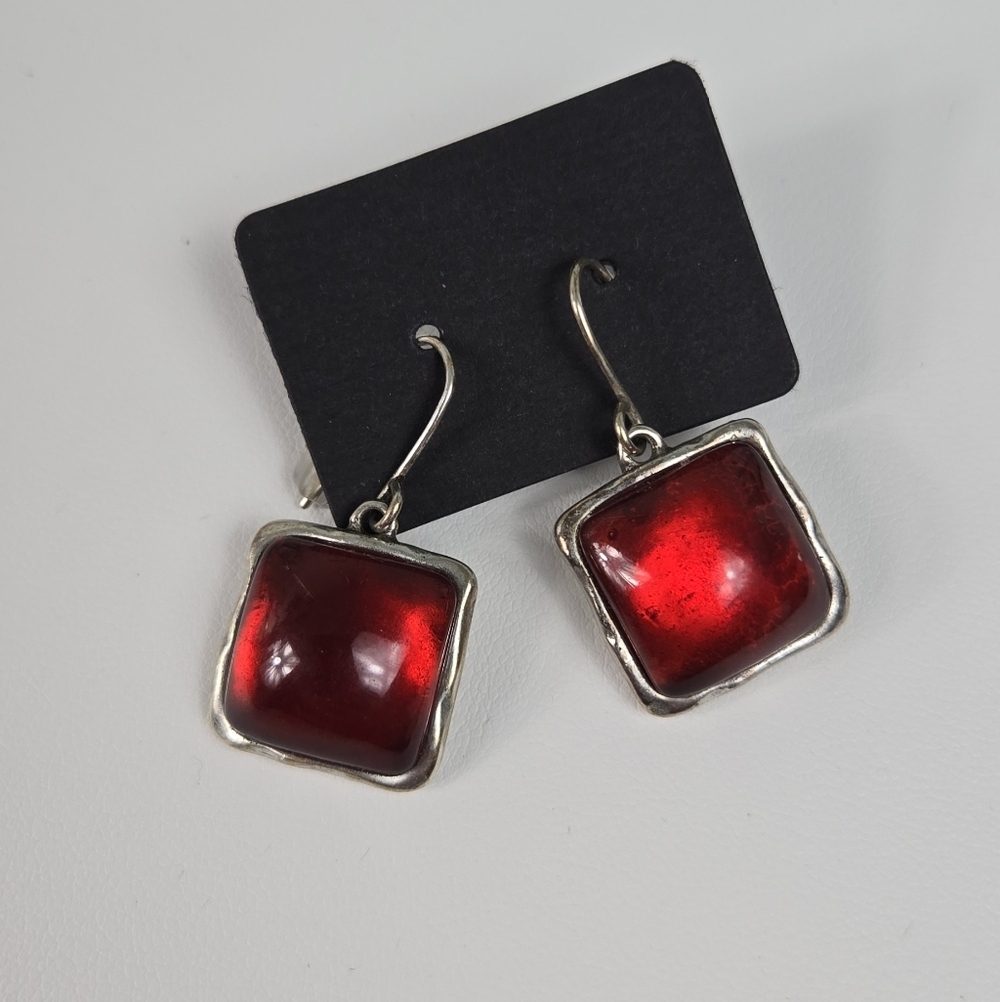 Grace Adele Vintage Silver Tone Red Fuax Stone Earrings